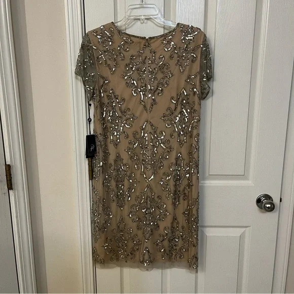 Adrianna Papell Tan and Silver Embellished Dress - Picture 7 of 12